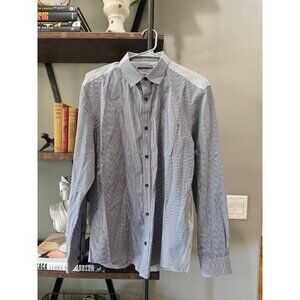 Elie Tahari Classic Fit Button Up Checkered Dress Shirt Black White Mens Size La